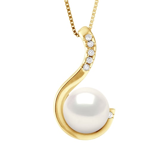 Pendant Jewelry 0,06 Cts White Gold and Real Cultured Freshwater Pearl - COLOR NATURAL WHITE - Round 9-10 mm