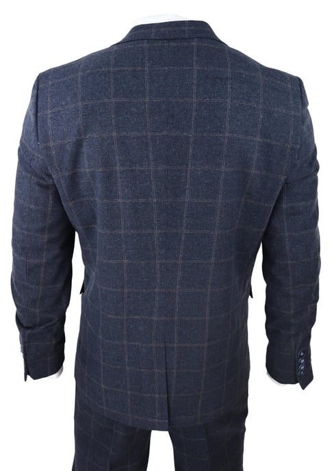 Heren 3-delige Wollen Pak Marineblauw Tweed Ruit Peaky Blinders 1920 Gatsby Formeel - Image 6