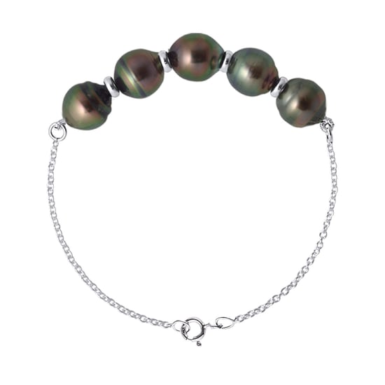 Bracelet 5 Real Cultured Tahiti Pearls PASSING THROUGH Circled 8-9 mm