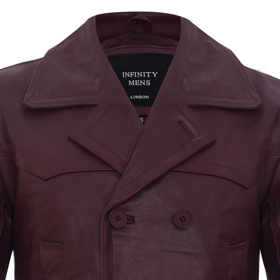 Cowhide Dr. Who Marin German Pea Coat Leather Jacket
