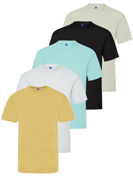 Kruze | Heren Crew Neck T-Shirts (5-Pack) - ZW/GRY/WIT/HEM/SAND - Image 1