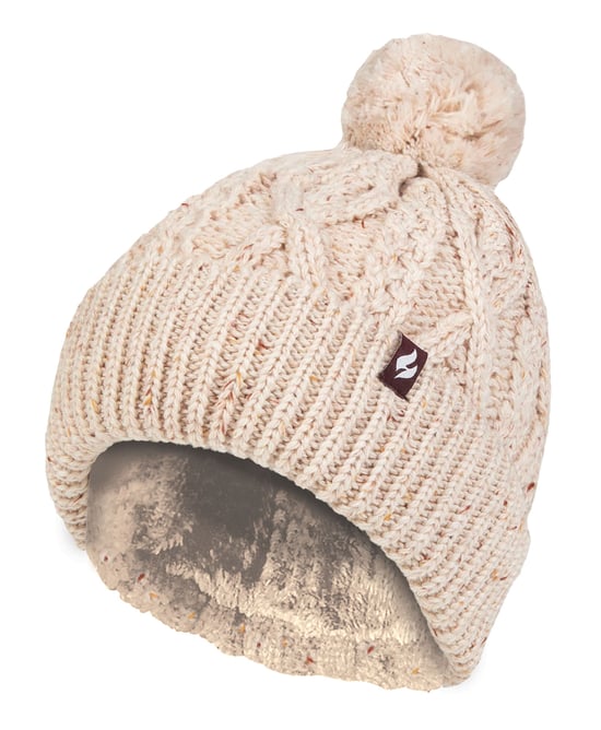 Dames Pom Pom Muts | Heat Holders | Trendy Dikke Warme Kabelgebreide Beanie met Heatweaver Fleece Voering | Salzburg Stijl - Natuur - Image 1
