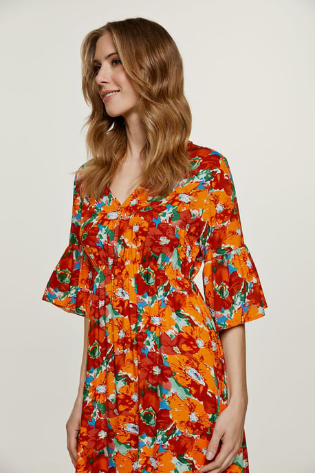 Floral Ruffle Detail Midi Dress