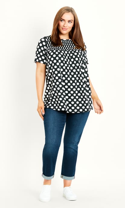 EVANS Women's Spot Shirred Yoke Top - black