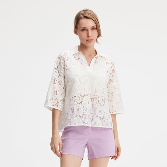 Kant- en katoenen blouse - Image 1