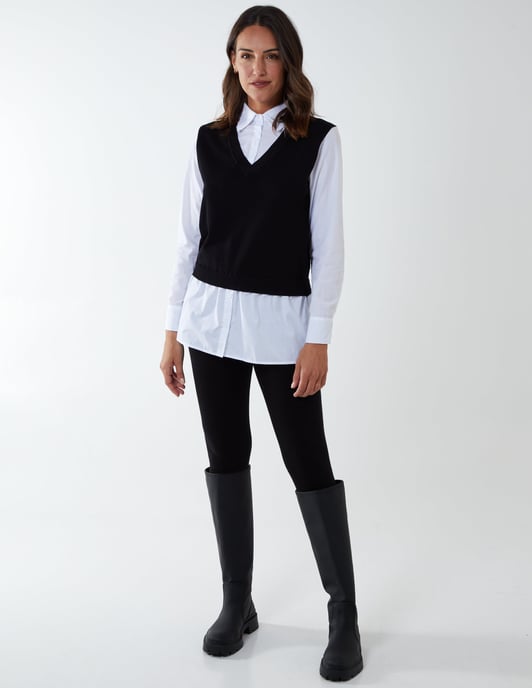 2 in 1 gebreide vest en collared shirt top - Image 2