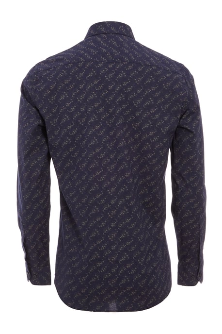 Navy Base Floral Printed Long Sleeved Shirt