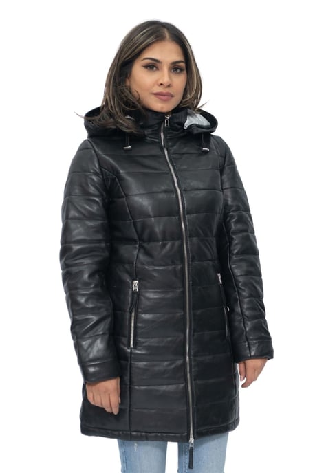 Womens Leather Puffer Parka Jacket-Andria