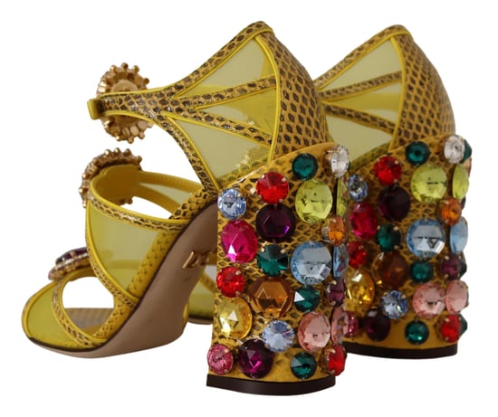 Dolce & Gabbana Yellow Leather Crystal Ayers Sandals