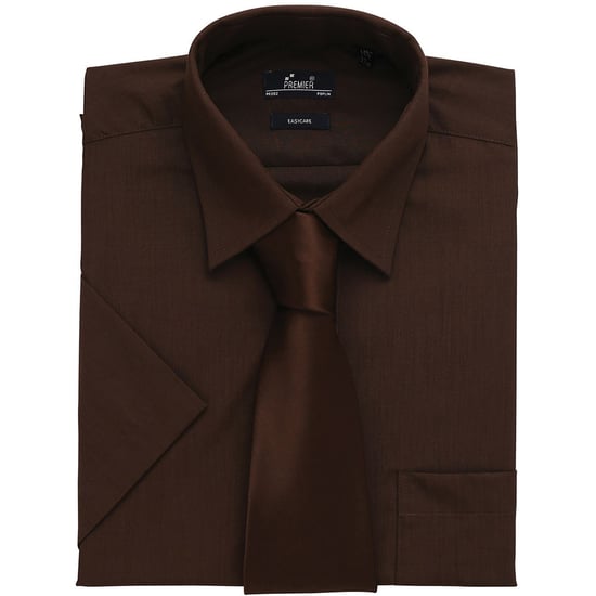 Premier Heren Korte Mouw Formele Poplin Gewoon Werk Shirt (Bruin) - Image 2