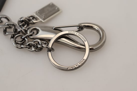 Dolce & Gabbana Black Prince Studs Logo Zilver Messing Heren Sleutelhanger - Image 6