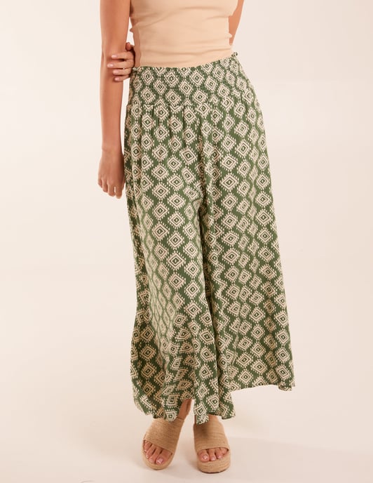 Shirred Waist Wide Leg Aztec Trouser