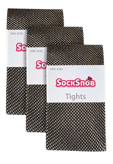 Sock Snob - Dames Fishnet Panty's 3 Paar | Stijlvolle Kousen voor Dansfeesten - Zwart Goud - Image 2