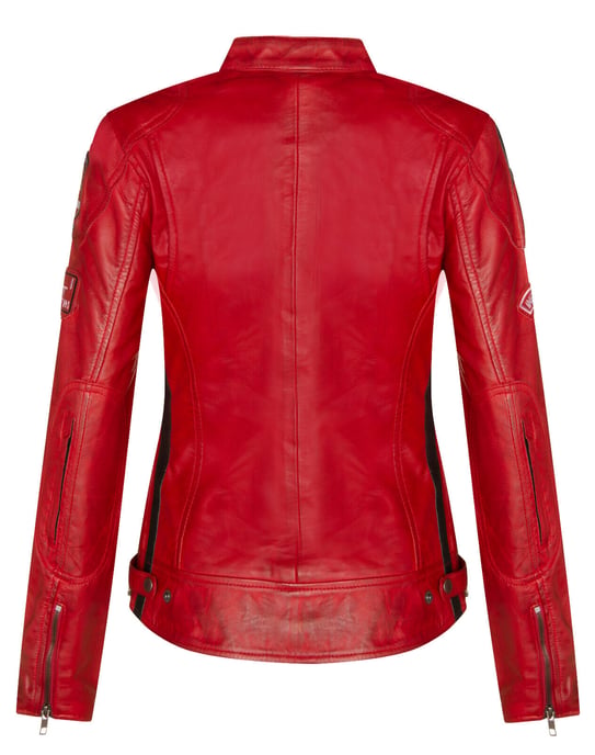 Womens Leather Biker Racing Badges Jacket-Agadir