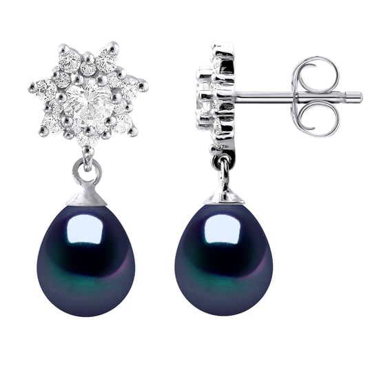 Earrings Dangle Freshwater Pearls Jewelry Black Pears 7-8 mm 925