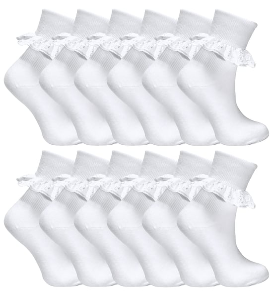 12 Paar Witte Frilly Lace Sokken 7 Maten Sok Snob - Wit - Image 1