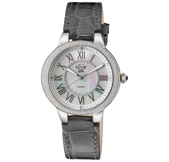 GV2 Astor II 9140-L9 Zwitsers Quartz dameshorloge met MOP wijzerplaat en grijs lederen diamanten - Image 1