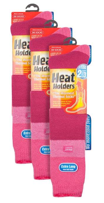 Heat Holders - 3 paar kniehoge skisokken voor dames - Frambozen / Lichtroze - Image 2