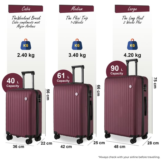 Hard Shell ABS Burgundy Suitcase Set 8 Wheel Travel Case Holiday Bags