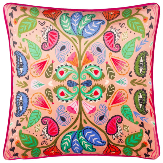 Kate Merritt Paisley Blooms Piped Velvet Polyester Filled Cushion - Image 1