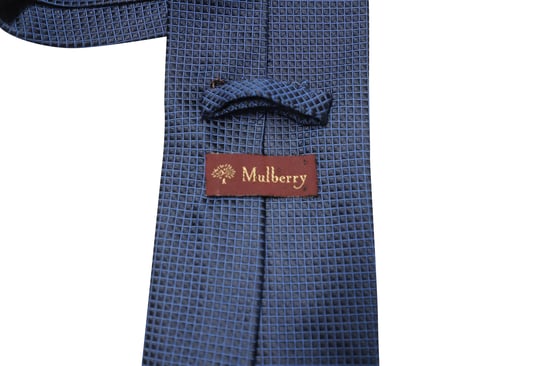 Mulberry Window Pane Print Tie in Navy Blue Silk - Image 5