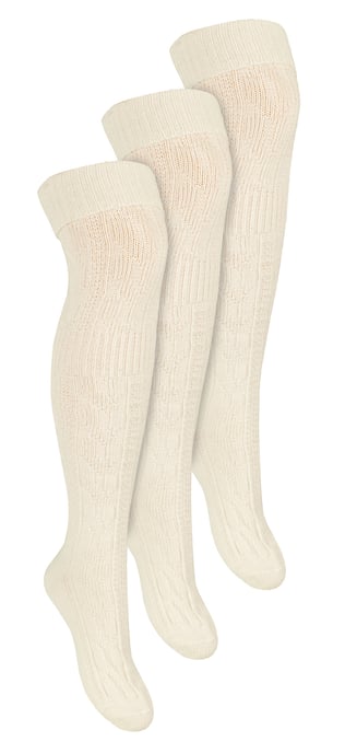 Steven - Dames 3 Paar Over Knie Wol Sokken | Multipack Vrouwen Lange Sokken - Ecru - Image 1