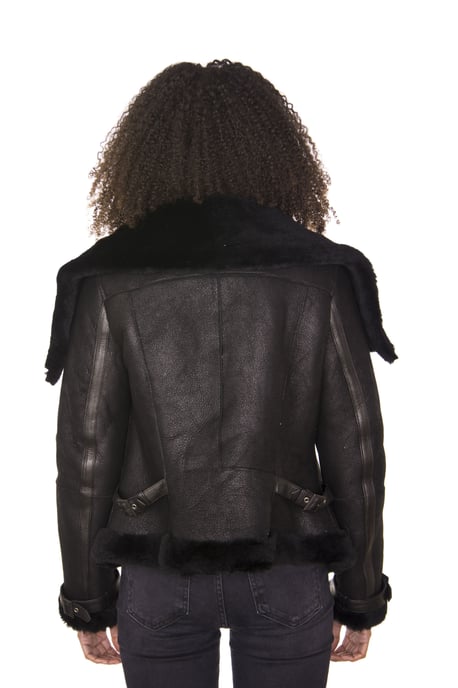 Womens Merino Sheepskin Aviator Leather Jacket-Asmara