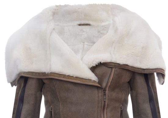 Womens Merino Sheepskin Aviator Leather Jacket-Asmara