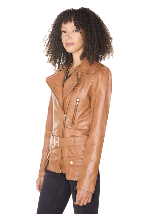 Womens Long Leather Biker Jacket-Quito