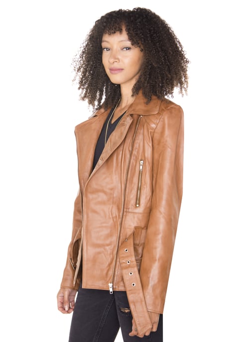 Womens Long Leather Biker Jacket-Quito