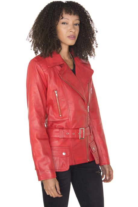 Womens Long Leather Biker Jacket-Quito