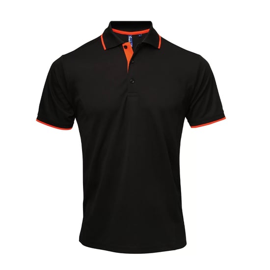 Premier Heren Coolchecker Contrast Pique Poloshirt (Zwart/Oranje) - Image 1
