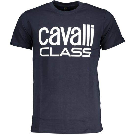 Cavalli Class Bold Witte Logo Marineblauwe T-Shirt - Image 1