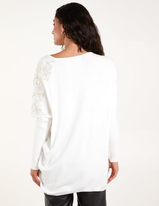 Embellished Shoulder V Neck Jumper