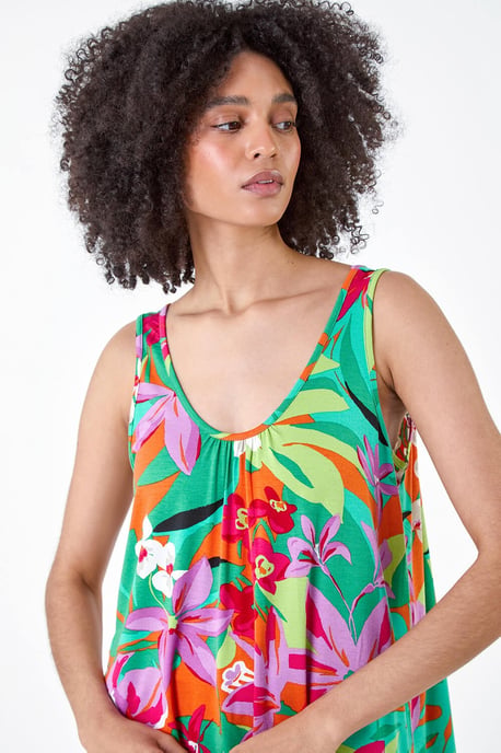 Tropical Print V-Neck Stretch Vest