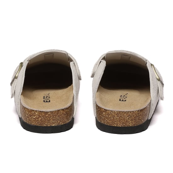 EVER AU Women Pintail Leather Comfort Clog Sandals - Taupe Suede