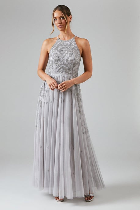 Embellished Artwork Halterneck Bridesmaids Maxi Dress
