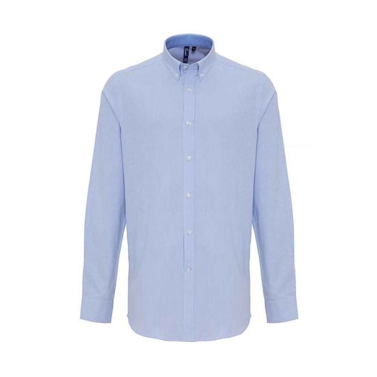 Premier Mens Striped Oxford Long-Sleeved Shirt (White/Oxford Blue)
