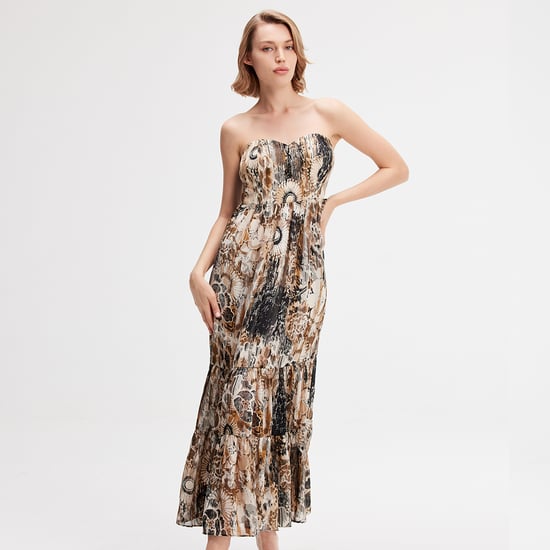 Bustier Chiffon Maxi -jurk met abstracte bloemenprint - Image 1