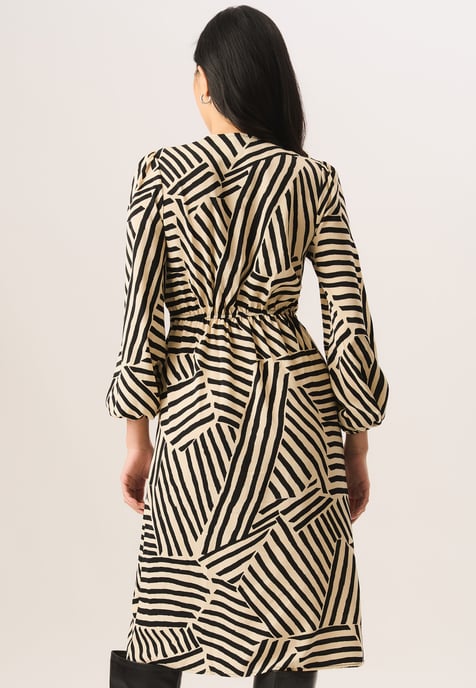 Geo Print Assymetric Hem Wrap Midi Dress