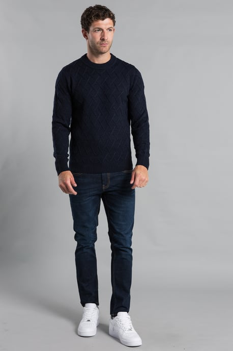 Dark Navy Cable Knit Crew Neck Jumper