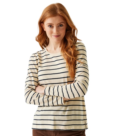 Regatta Dames/Dames Federica II Stripe T-shirt met lange mouwen (Licht Vanille/Navy) - Image 3