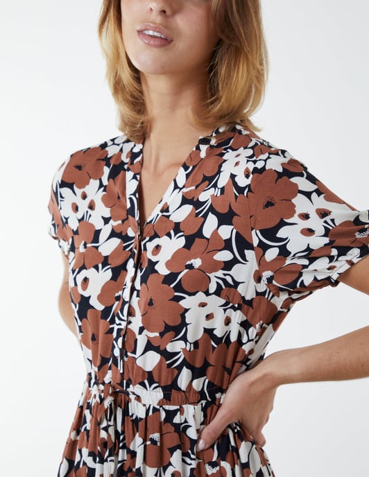 Asymmetric Hem Notch Collar Dress