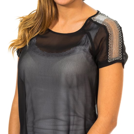 Women's Short Sleeve Blouse with semi-transparent and breathable fabric 10DMC0263