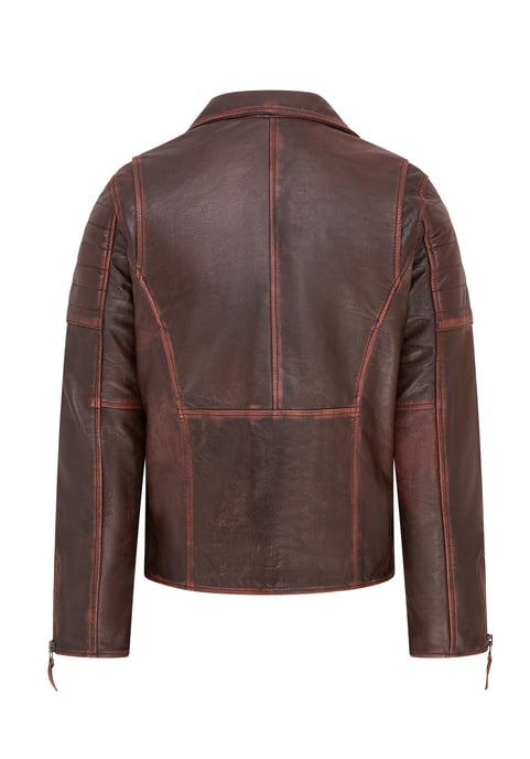Mens Brown Brando Double Cross Zip Leather Biker Jacket- Fagernes