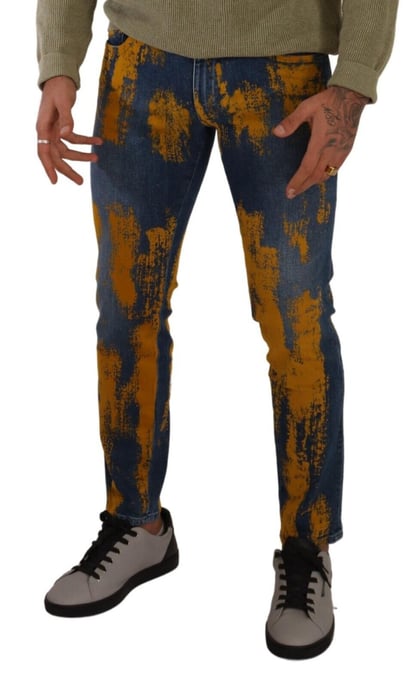 Dolce & Gabbana Blue Yellow Dye Cotton Skinny Men's Denim Jeans