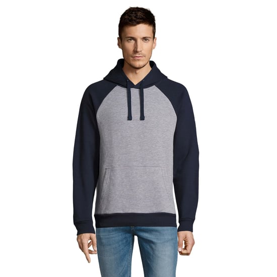 SOLS Unisex Seattle Contrast Raglan Hoodie (Grijze Marl/Franse marine) - Image 2