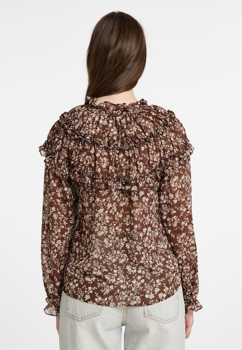 Dreimaster Blouse met ruches bridgeport Dames Donkerbruin wit - Image 4