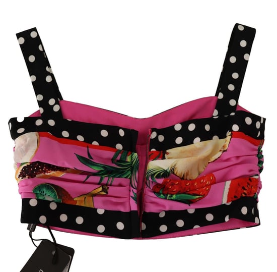 Dolce & Gabbana Dames Multicolor Zijde Cropped Polka Fruit Print Top - Image 5