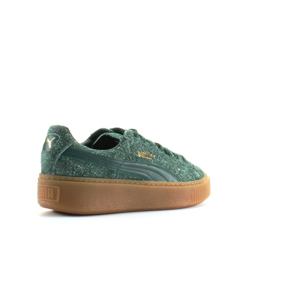 Puma Platform Elemental Green Suede Leather Womens Lace Up Trainers 362224 04